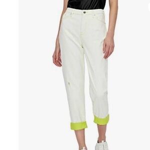 Armani Exchange Cream Boyfriend Mid-rise Rolled Up Cuffs Jeans(Size 28)